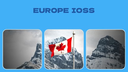 Canadian flags with snowy mountains in background with headline 