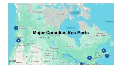 Map showing Major Canadian ocean ports 