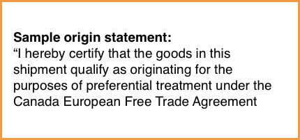 Sample origin Statement CETA