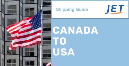 USA Flag in front of modern building with headline 