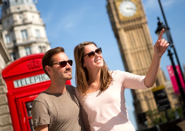 Couple sightseeing in London pointing away near the Big Ben.jpeg