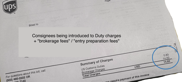 UPS duty charge brokerage fee graphic 