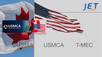 Canadian flag, USA flag, with USMCA CUSMA image