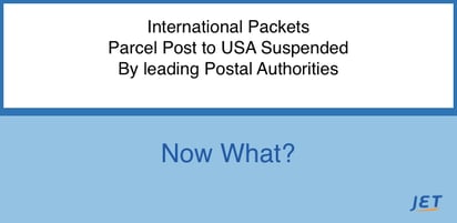 simple graphic with headline about international postal services suspending service to USA