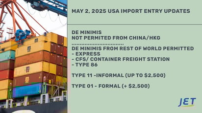 review of USA import entry changes may 2025 with picture of shipping containers