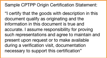 sample CPTPP origin Statement