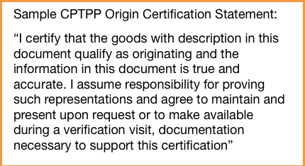 sample CPTPP origin Statement