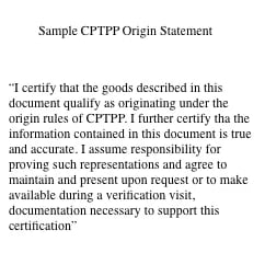 sample CPTPP origin statement