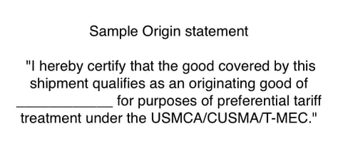 sample origin statement USMCA