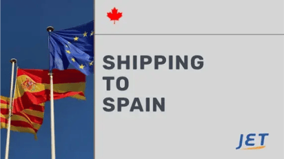 graphic image showing shipping to Spain from Canada with Jet Worldwide logo