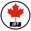 round graphic with read maple leaf symbol of Canada and word Jet underneath. 