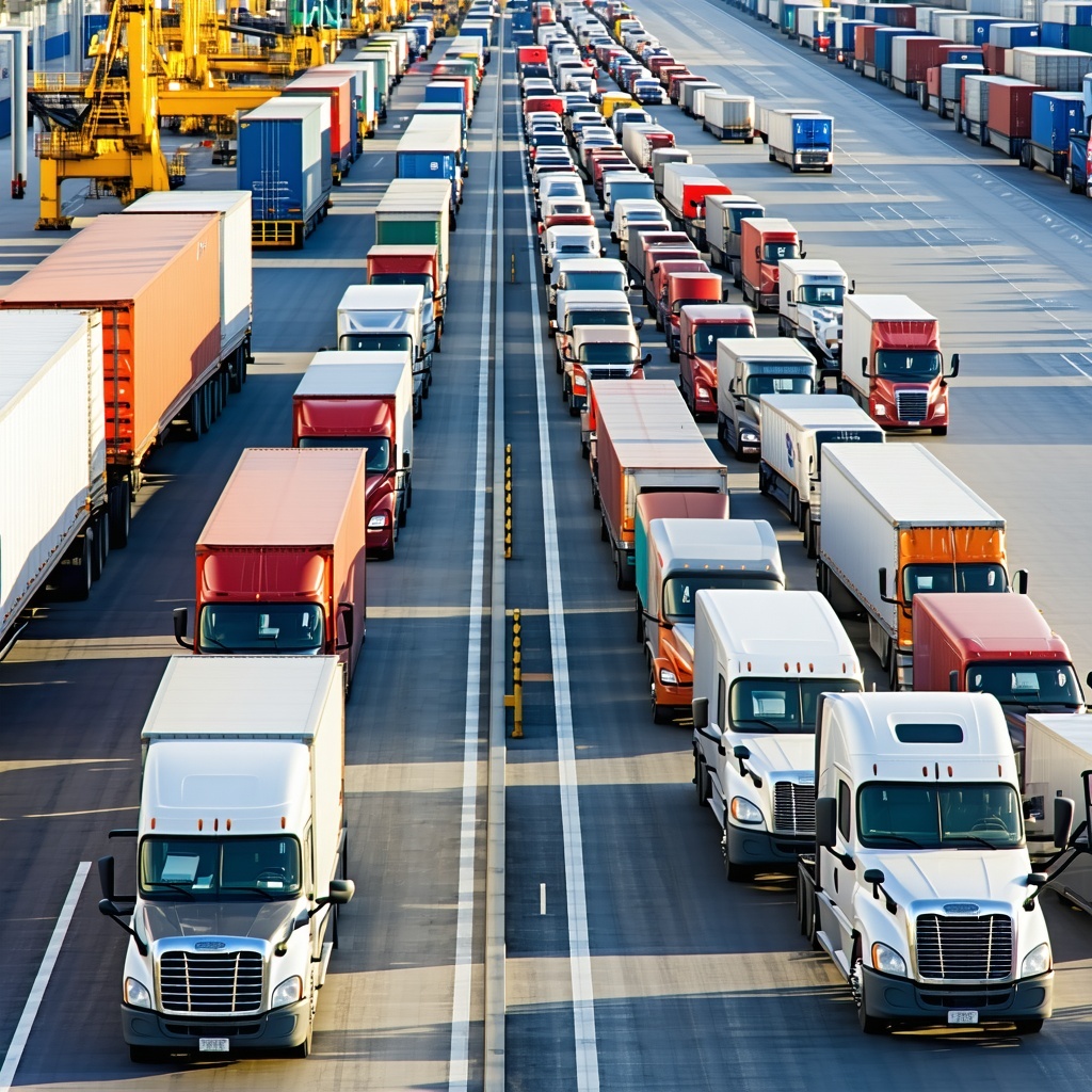 trucks loading up at the port