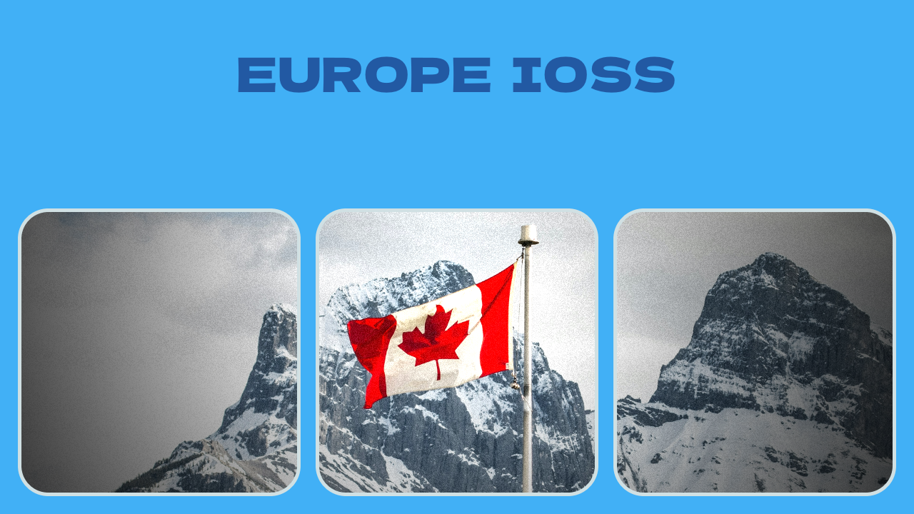 Canadian flags with snowy mountains in background with headline 