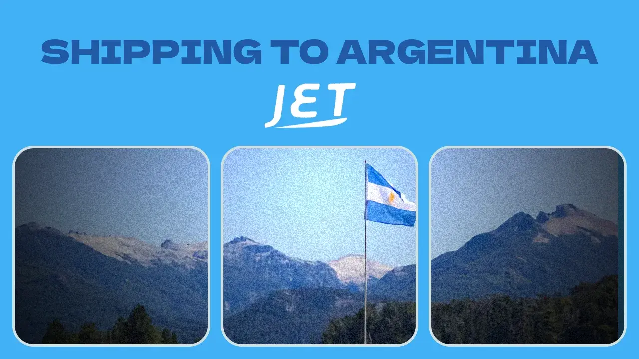 Mountains in background, Argentina flag in foreground, Jetship logo
