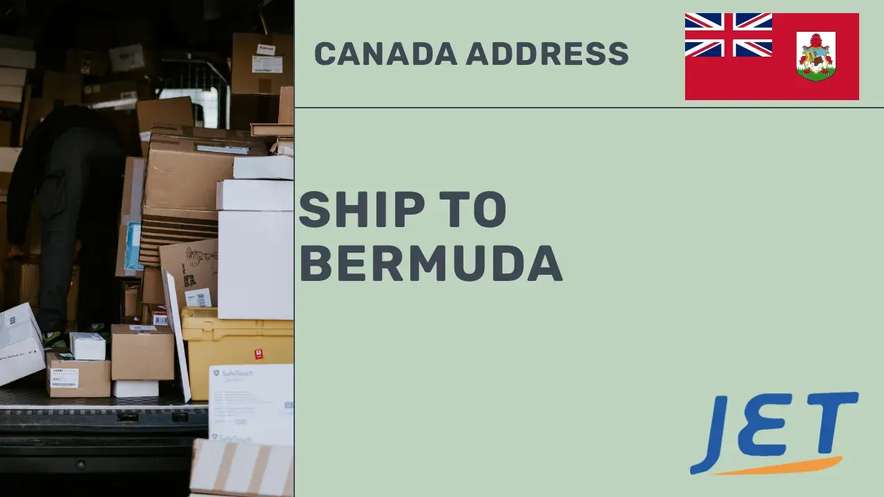 packages in back of truck, Bermuda flag and Jetship logo