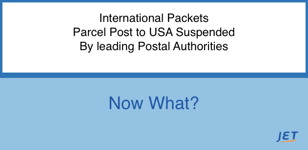 simple graphic with headline about international postal services suspending service to USA