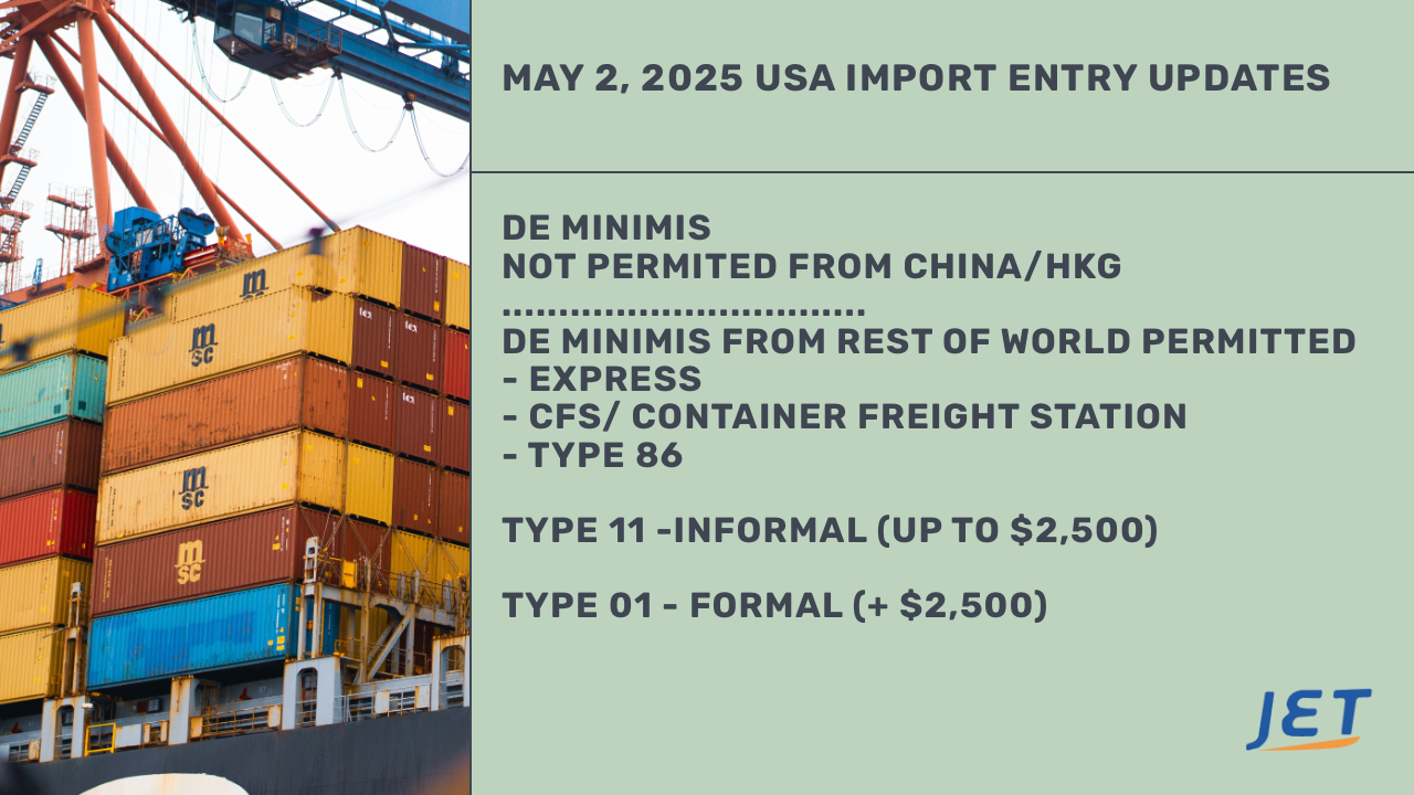 review of USA import entry changes may 2025 with picture of shipping containers