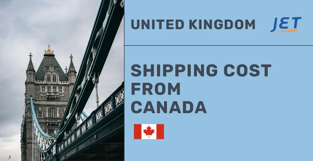 London Bridge with headline: United Kingdom, Shipping cost from Canada