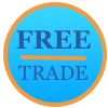 FREE TRADE GRAPHIC a round graphic with in light blue with the words free trade in dark blue