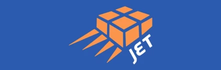 jet worldwide logo strip blue rectangle with the orange Jet Worldwide logo in the center