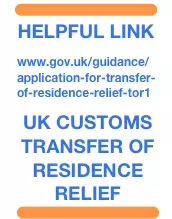 square graphic with the words helpful link to UK Customs transfer of relief.
