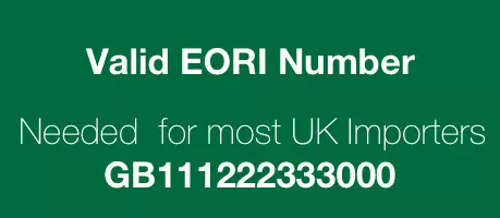a green rectangle with the words EORI UK NUMBER in white
