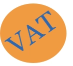 round circle in orange with the letters V.A.T. in capitals 